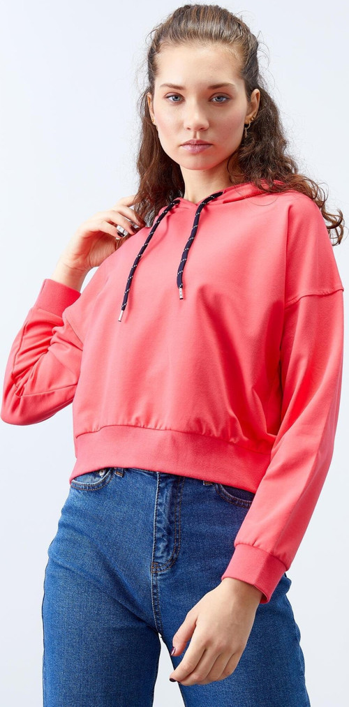 Fuşya Uzun Kol Rahat Form Kapüşonlu Kadın Sweatshirt - 97115