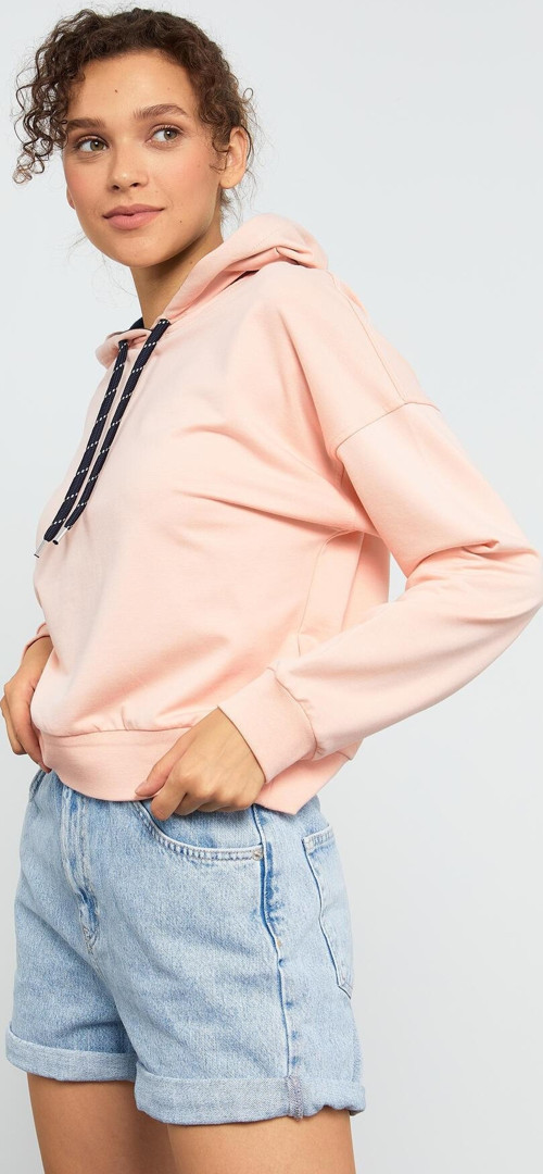 Pembe Uzun Kol Rahat Form Kapüşonlu Kadın Sweatshirt - 97115