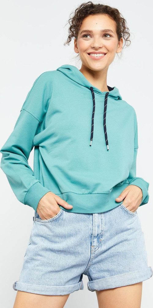 Mint Yeşili Uzun Kol Rahat Form Kapüşonlu Kadın Sweatshirt - 97115