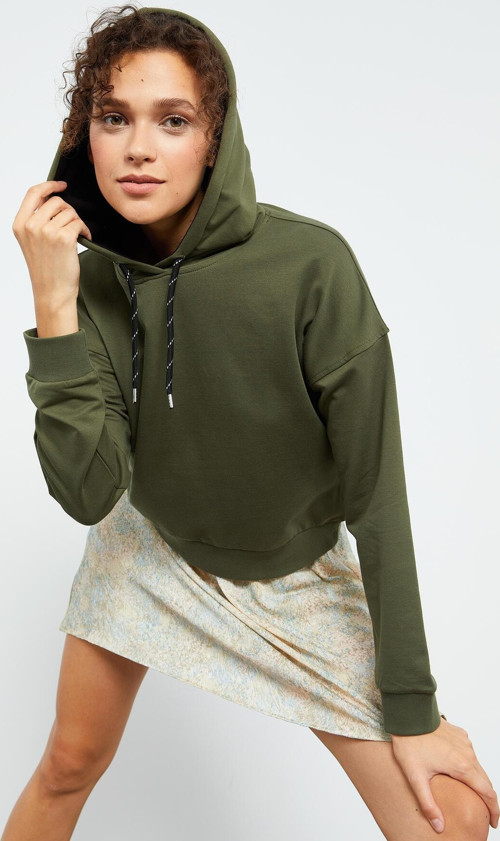 Haki Uzun Kol Rahat Form Kapüşonlu Kadın Sweatshirt - 97115