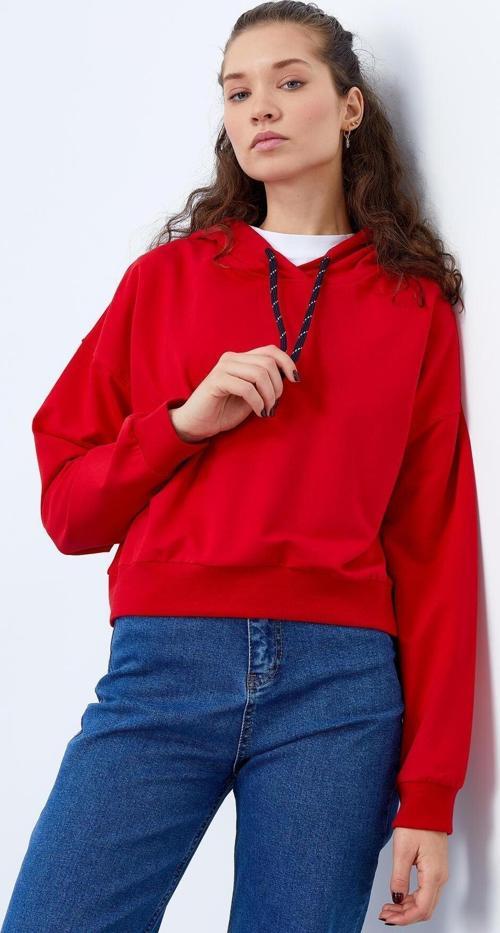 Kırmızı Uzun Kol Rahat Form Kapüşonlu Kadın Sweatshirt - 97115