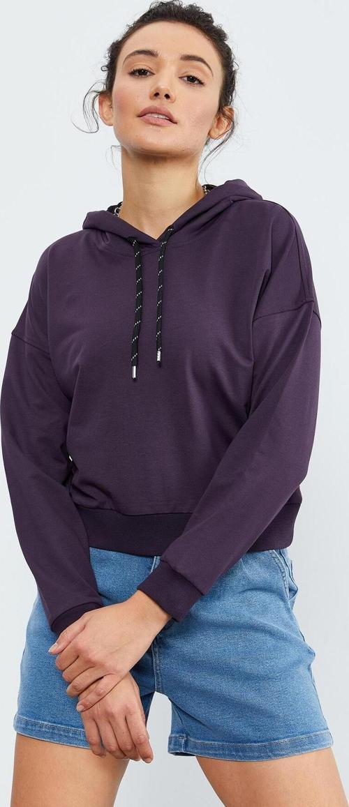 Mor Uzun Kol Rahat Form Kapüşonlu Kadın Sweatshirt - 97115