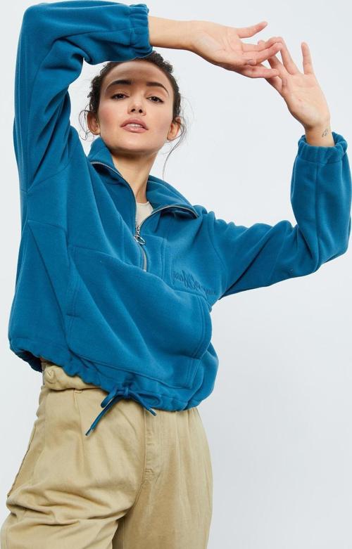 Zümrüt Yarım Fermuar Etek Ucu Büzgülü Kadın Polar Oversize Sweatshirt - 97171