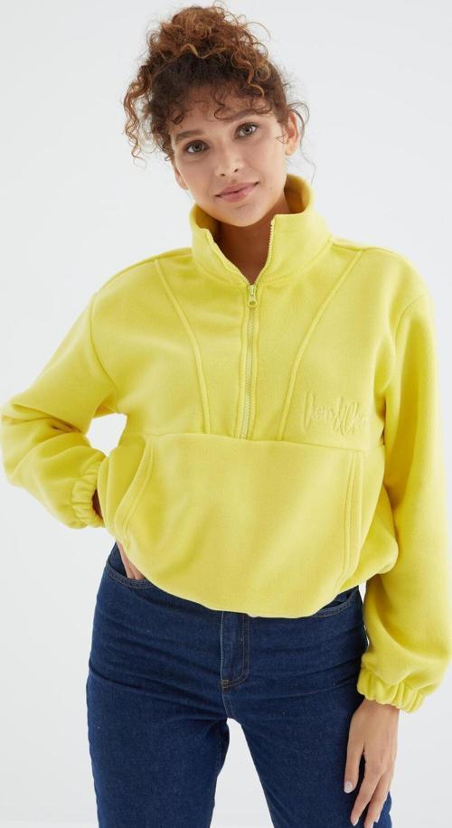 Limon Yarım Fermuar Etek Ucu Büzgülü Kadın Polar Oversize Sweatshirt - 97171