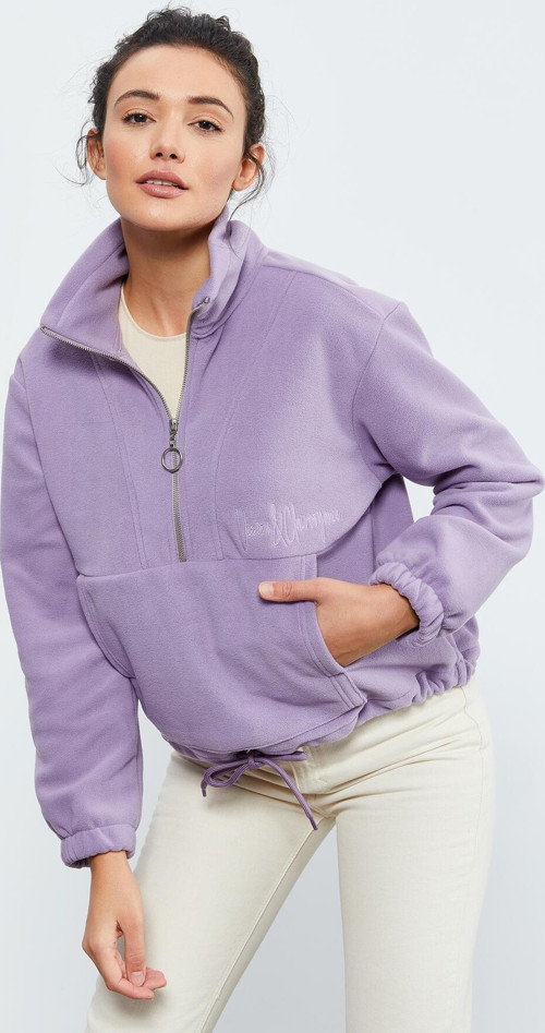 Eflatun Yarım Fermuar Etek Ucu Büzgülü Kadın Polar Oversize Sweatshirt - 97171