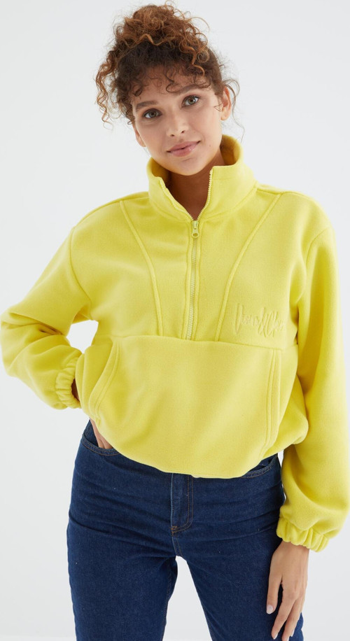 Limon Yarım Fermuar Etek Ucu Büzgülü Kadın Polar Oversize Sweatshirt - 97171