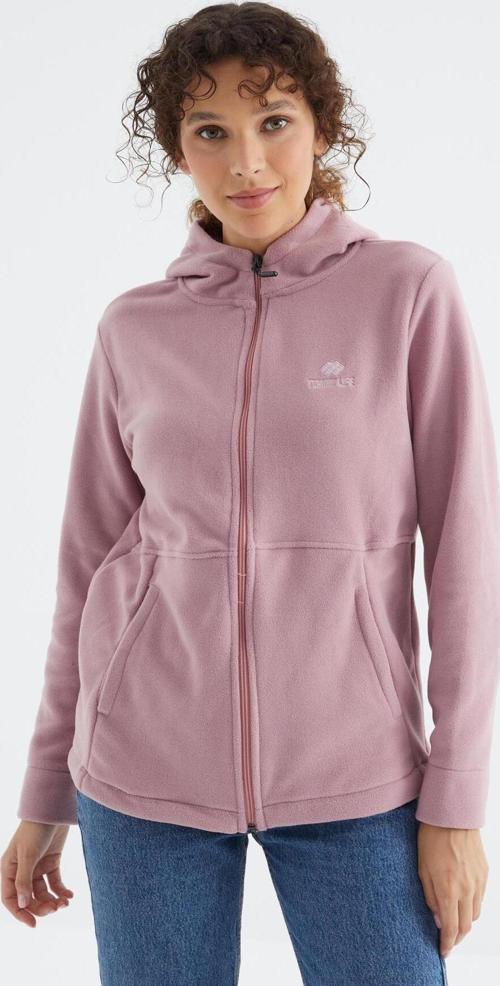 Gül Kurusu Kapüşonlu Fermuarlı Rahat Form Kadın Polar Sweatshirt - 97233