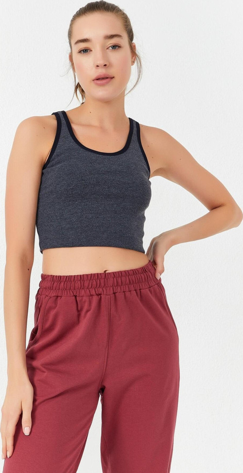 Lacivert Melanj Basic Sıfır Kol Dar Kalıp U Yaka Kadın Crop Top Atlet - 97162