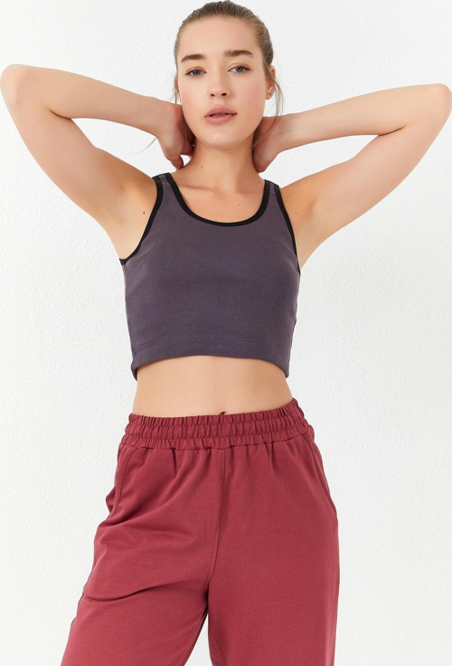 Açık Mor Basic Sıfır Kol Dar Kalıp U Yaka Kadın Crop Top Atlet - 97162