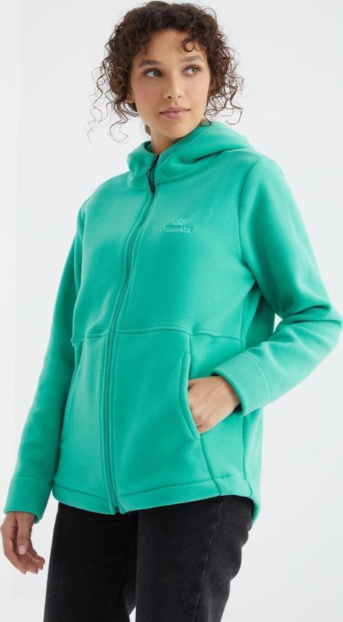 Deniz Yeşili Kapüşonlu Fermuarlı Rahat Form Kadın Polar Sweatshirt - 97233