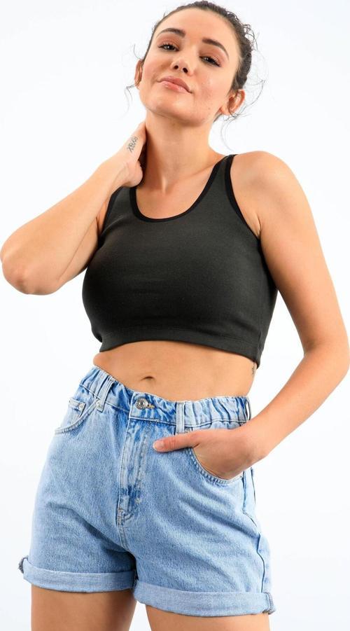 Haki Basic Sıfır Kol Dar Kalıp U Yaka Kadın Crop Top Atlet - 97162