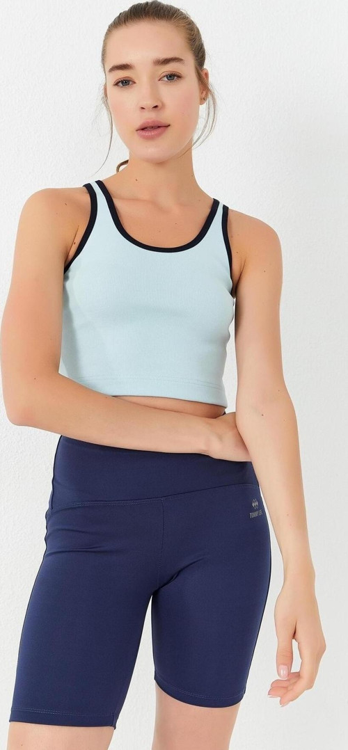 Gök Mavi Basic Sıfır Kol Dar Kalıp U Yaka Kadın Crop Top Atlet - 97162
