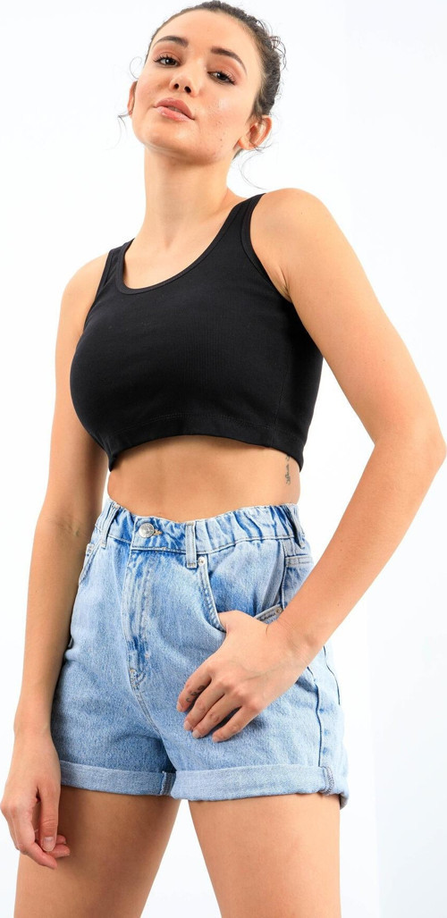 Lacivert Basic Sıfır Kol Dar Kalıp U Yaka Kadın Crop Top Atlet - 97162