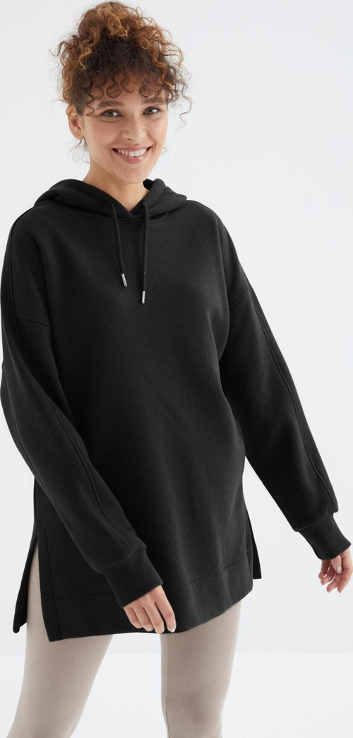 Siyah Reglan Kol Basic Kapüşonlu Oversize Sweatshirt Tunik - 97242