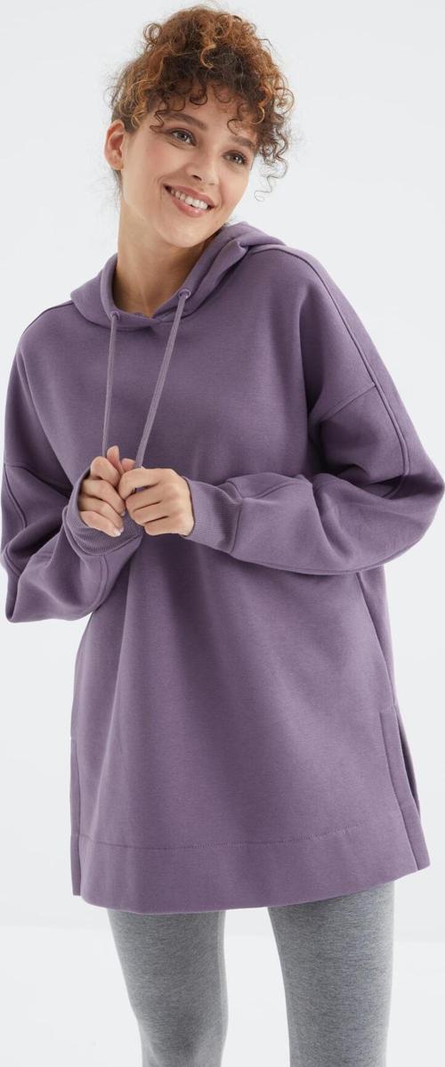 Eflatun Reglan Kol Basic Kapüşonlu Oversize Sweatshirt Tunik - 97242