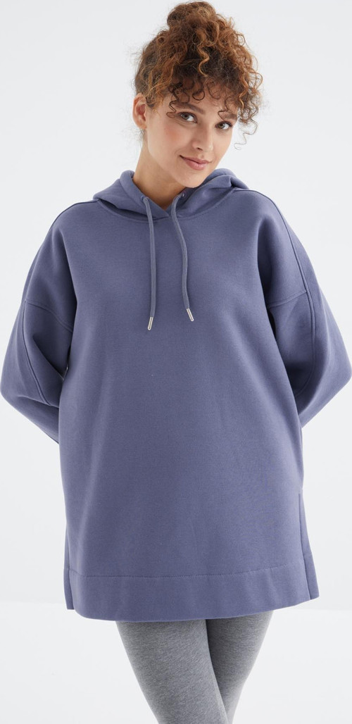 Açık Eflatun Reglan Kol Basic Kapüşonlu Oversize Sweatshirt Tunik - 97242