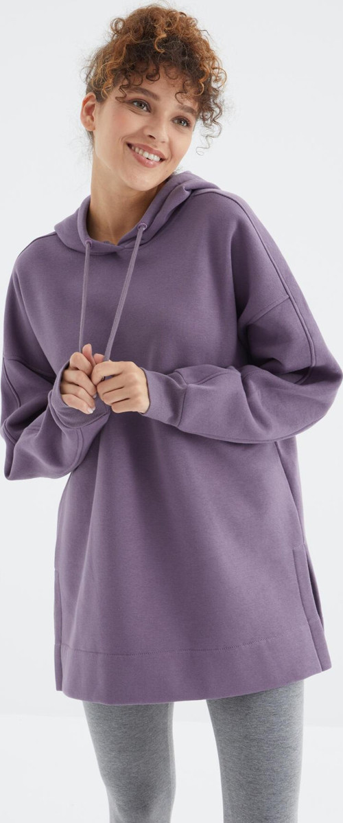 Eflatun Reglan Kol Basic Kapüşonlu Oversize Sweatshirt Tunik - 97242