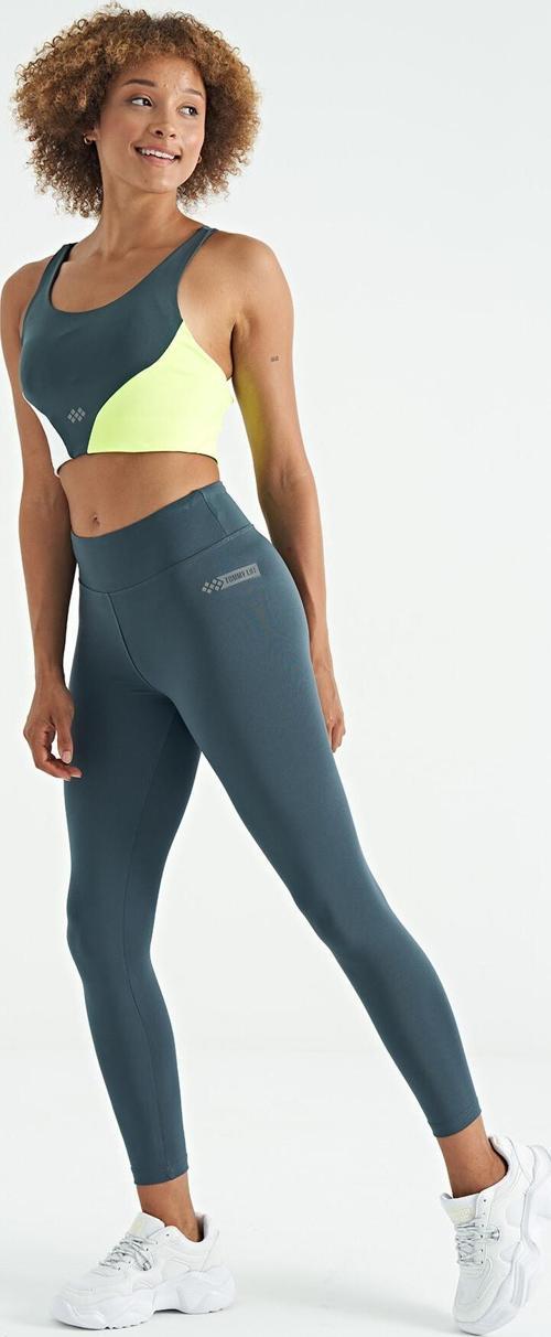 Orman Yeşili Logo Baskı Detaylı Yüksek Bel Dalgıç Kumaş Slim Fit Kadın Tayt - 94627