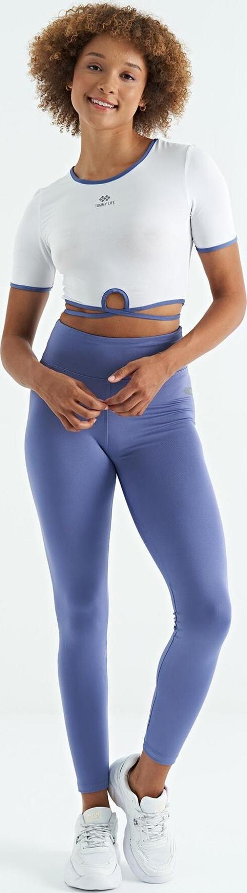 Eflatun Logo Baskı Detaylı Yüksek Bel Dalgıç Kumaş Slim Fit Kadın Tayt - 94627