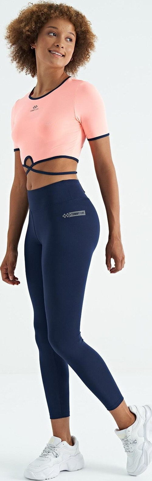 İndigo Logo Baskı Detaylı Yüksek Bel Dalgıç Kumaş Slim Fit Kadın Tayt - 94627