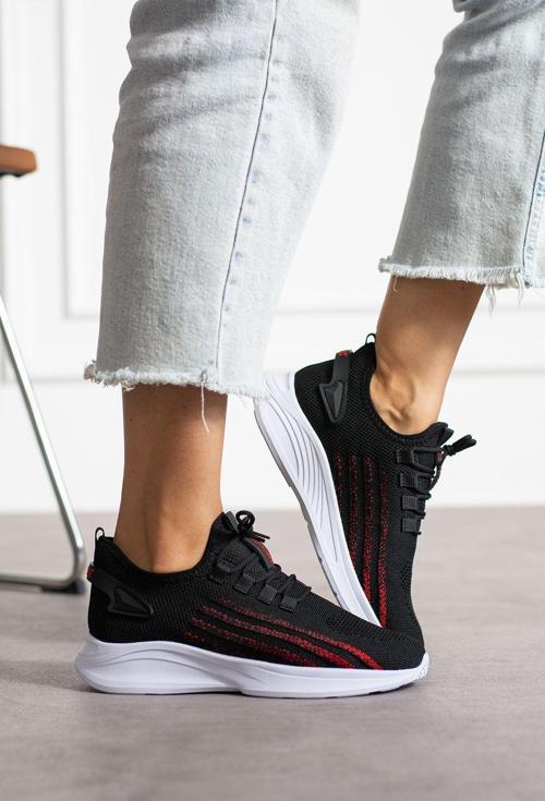 Siyah Kırmızı Unisex Yıkanabilir Rahat Hava Alabilen Kokusuz Triko Spor Ayakkabı Sneaker 015 37
