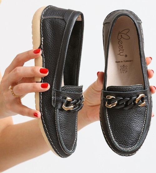 Kadın Hakiki Deri Loafer By173 - Siyah Cilt 37