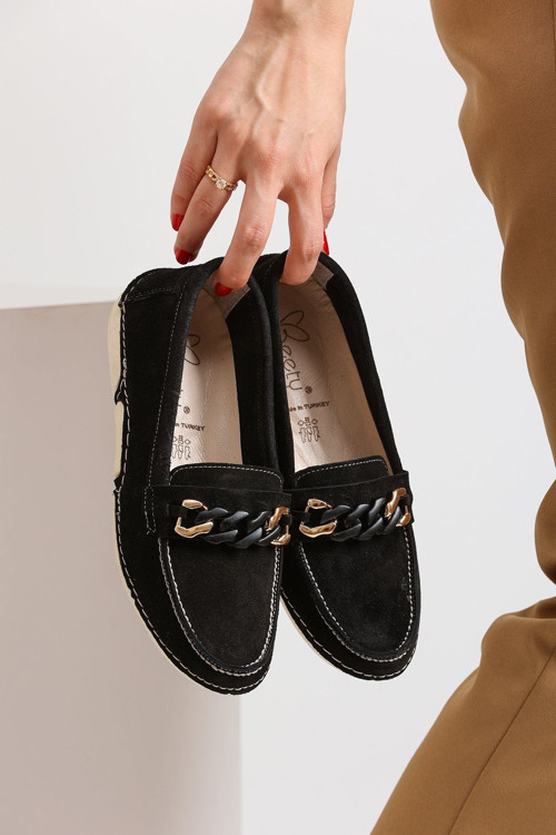 Kadın Hakiki Deri Loafer By173 - Siyah Süet 40