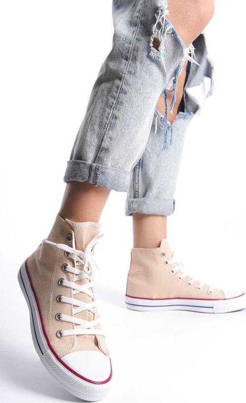 Krem Kadın Uzun Keten Spor Ayakkabı Günlük Sneakers Cnv6 37