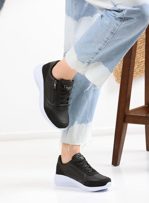 Yeni Siyah Beyaz Kadın Sneaker Ez04 Model 440583 36