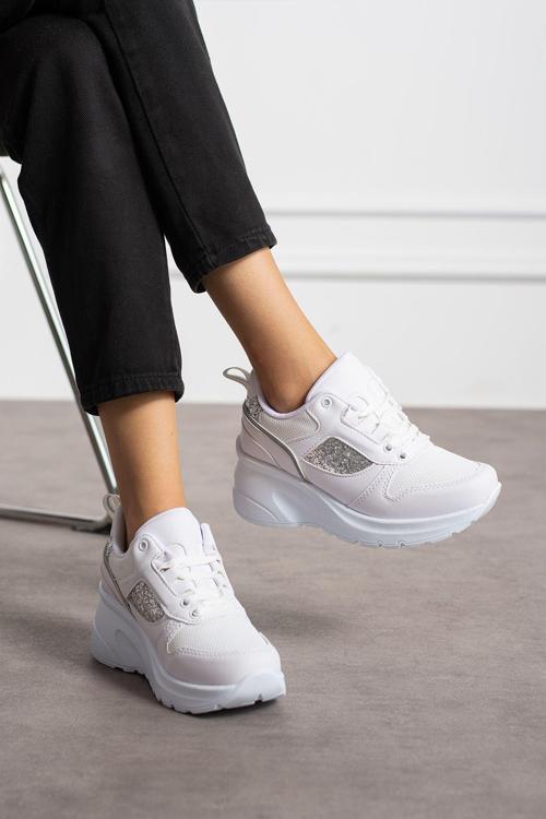 Beyaz Kadın Yüksek Topuklu Sneaker Pl044 36