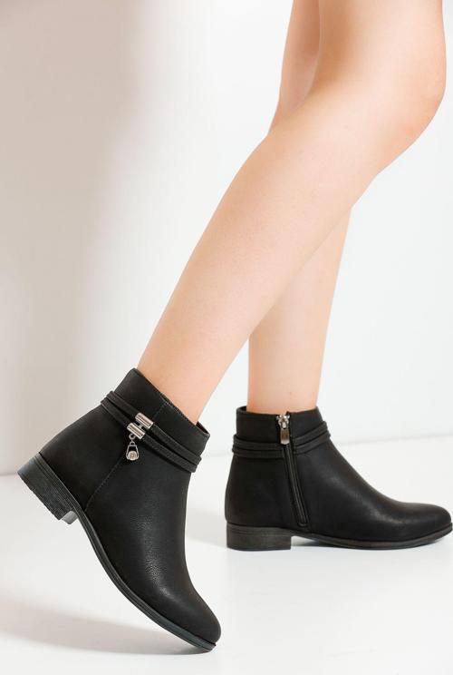 Siyah Cilt Kadın Tokalı Fermuarlı Rahat Kışlık Bot Kaymaz Taban Ptk013 37