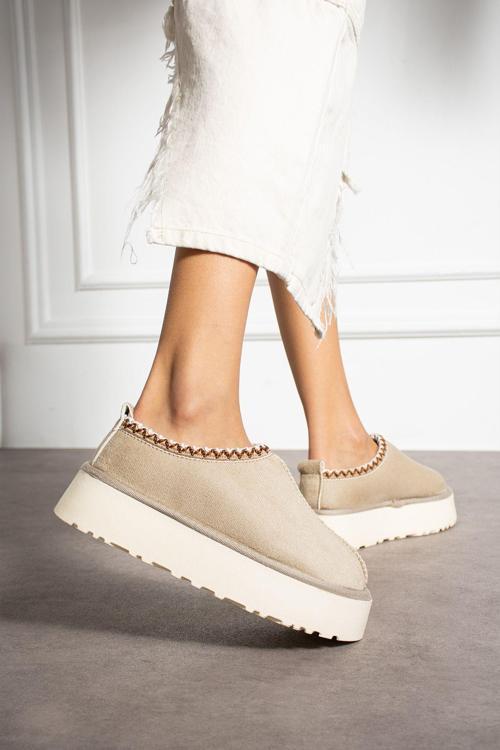 Bej Kadın Kalın Tabanlı İçi Kürklü Kısa Bot Ug05 40