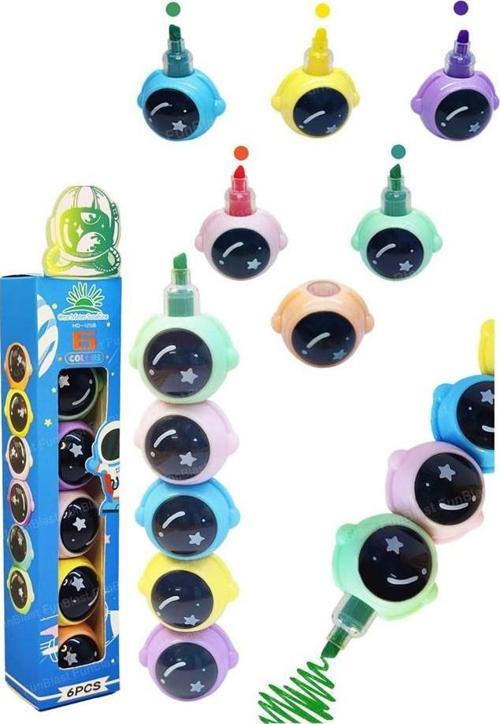 Astronot Fosforlu Kalem Yumurtlayan 1 Paket 5 Renk Astronot Figürlü İşaret Kalemi Mini 5 li Fosforlu Kalem