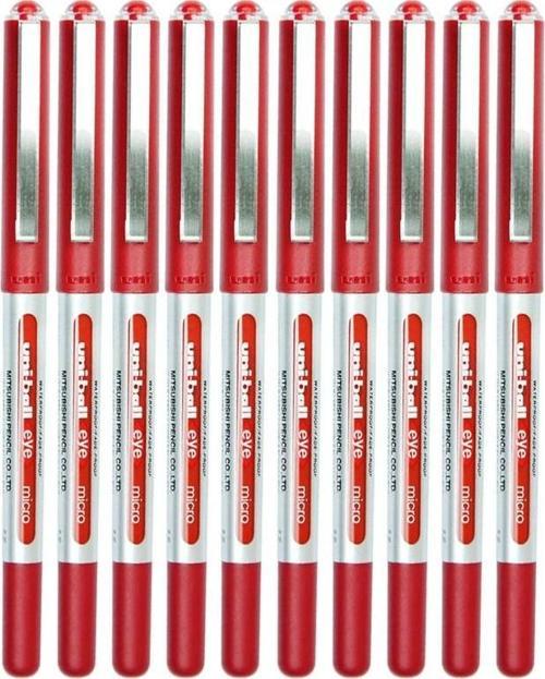 Kırmızı Pilot Kalem 10 Adet Uniball Eye Mikro 0.5 mm Roller Pilot Kalem Ub-150 Roller Uçlu Likit Mürekkepli Pilot Kalem