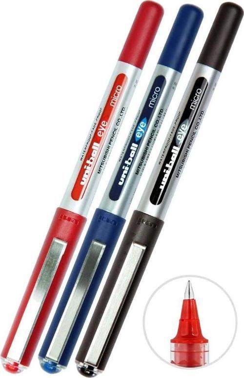 Mavi Siyah Kırmızı Pilot Kalem 3 Adet Uniball Eye Mikro 0.5 mm Roller Pilot Kalem Ub-150 Roller Uçlu Likit Mürekkepli
