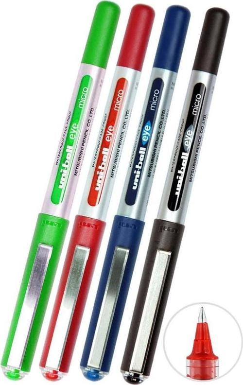 Mavi Siyah Kırmızı Yeşil Pilot Kalem 4 Adet Uniball Eye Mikro 0.5 mm Roller Pilot Kalem Ub150 Roller Uçlu Likit Mürekkep
