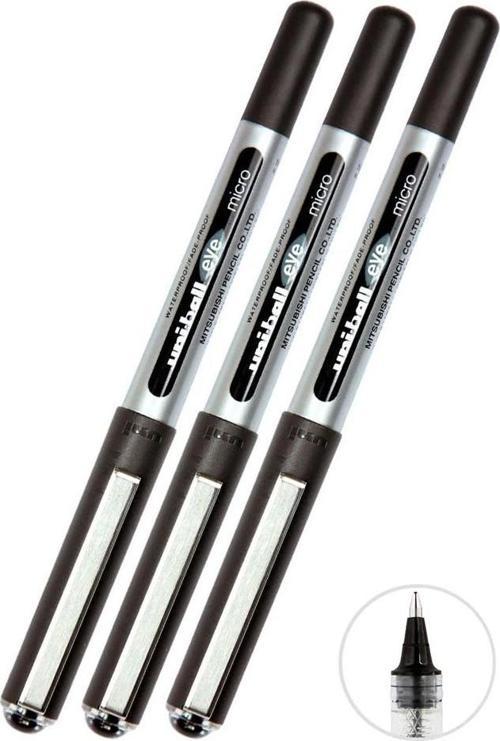 Siyah Pilot Kalem 3 Adet Uniball Eye Mikro 0.5 mm Roller Pilot Kalem Ub-150 Roller Uçlu Likit Mürekkepli Pilot Kalem