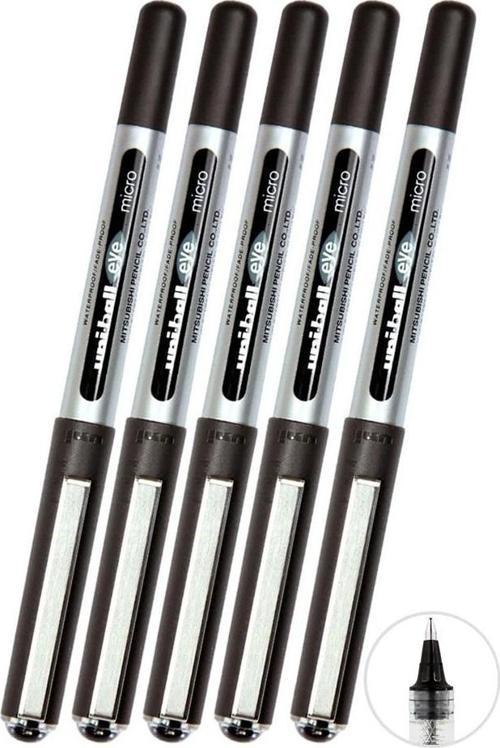Siyah Pilot Kalem 5 Adet Uniball Eye Mikro 0.5 mm Roller Pilot Kalem Ub-150 Roller Uçlu Likit Mürekkepli Pilot Kalem