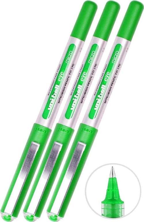 Yeşil Pilot Kalem 3 Adet Uniball Eye Mikro 0.5 mm Roller Pilot Kalem Ub-150 Roller Uçlu Likit Mürekkepli Pilot Kalem