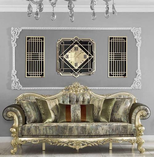 Roma Rakamlı Modern Klasik & Geometrik Tasarım Mdf Üzeri Gold Aynalı Pleksi 3Lü Duvar Saat Seti 37 x 42 cm