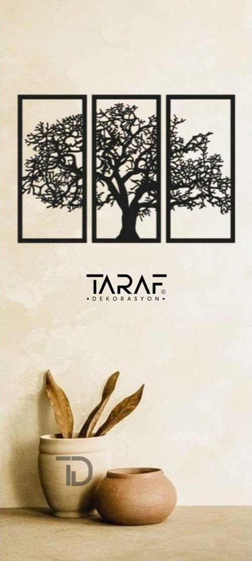 3 Parça Ağaç Tablo Lazer Kesim Dekoratif Tablo 42X62 Siyah Beyaz 42 x 62 cm