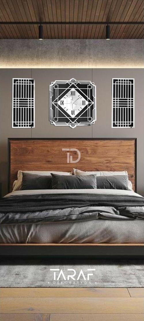 Çizgi Lazer Kesim Dekoratif Pleksi Duvar Saati Gümüş 55 x 55 cm