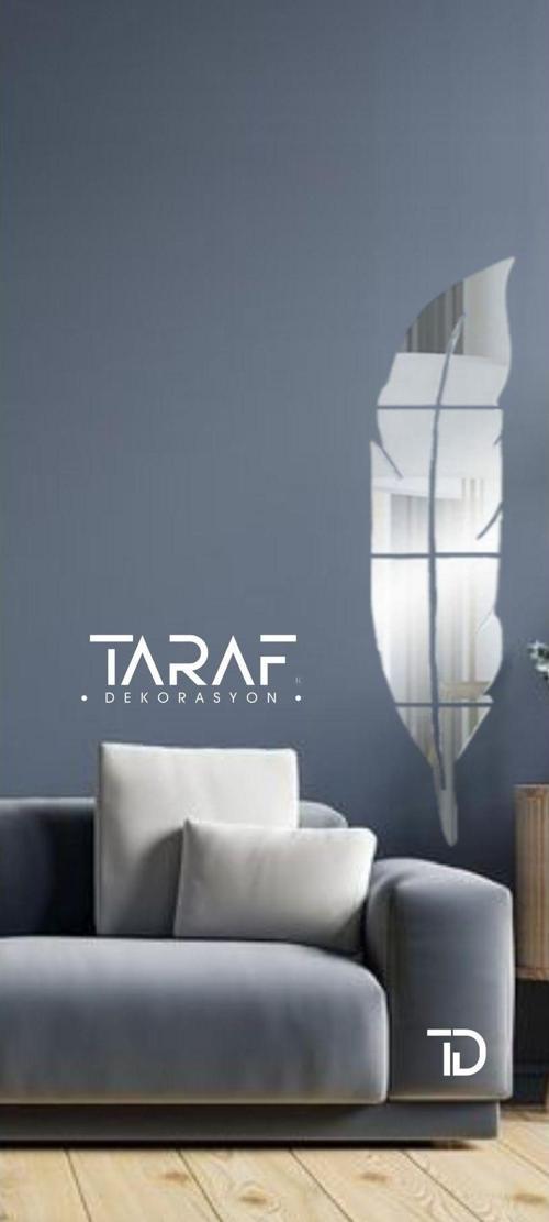 Tüy Figürlü Dekoratif Silver-Gümüş Pleksi Ayna 20 x 80 cm