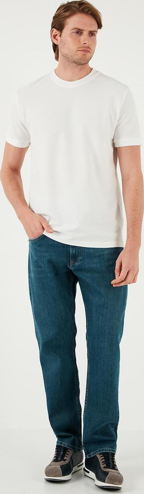 Pamuklu Comfort Fit Yüksek Bel Boru Paça Jeans Erkek Kot Pantolon 4400S56TEXAS YEŞİL