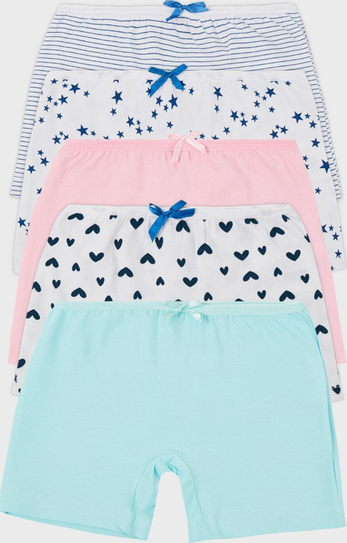 Desenli Streç Pamuklu 5'li Paket Kız Çocuk Boxer 6651008YILDIZ ÇOK RENKLİ