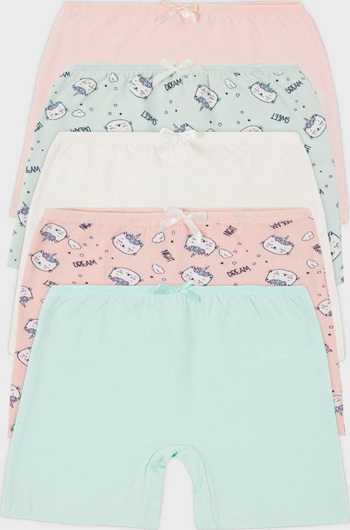 Desenli Streç Pamuklu 5'li Paket Kız Çocuk Boxer 6651009KEDI ÇOK RENKLİ