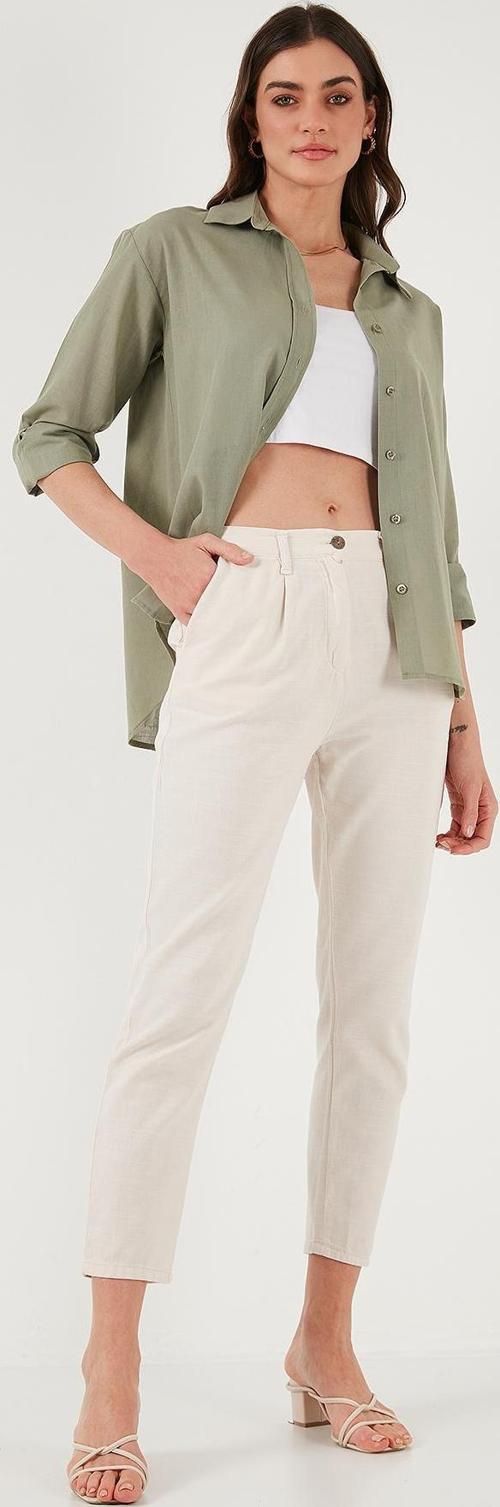 Pamuklu Slim Fit Normal Bel Düz Paça Bayan Pantolon 668Y5121 TAŞ