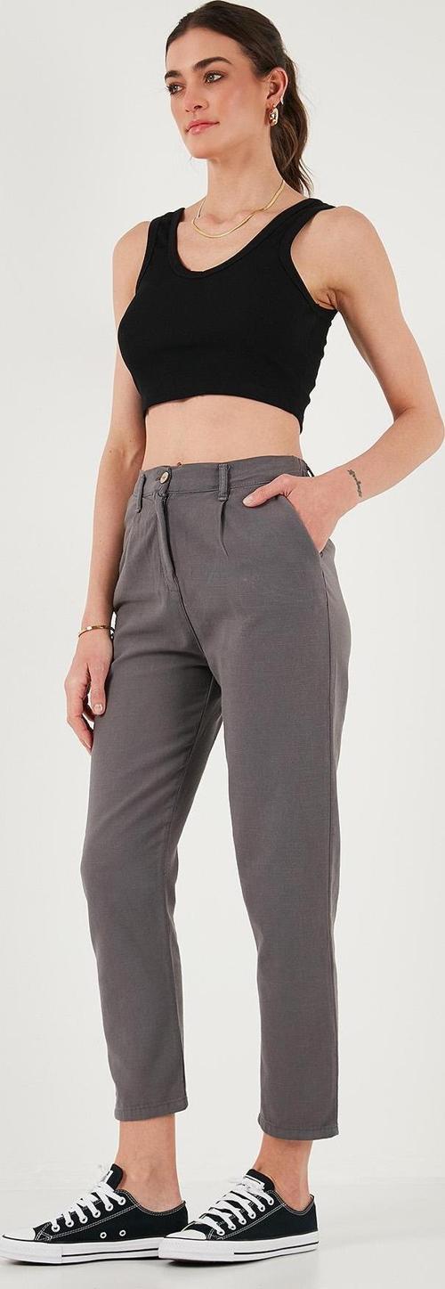 Pamuklu Slim Fit Normal Bel Düz Paça Bayan Pantolon 668Y5121 ANTRASİT
