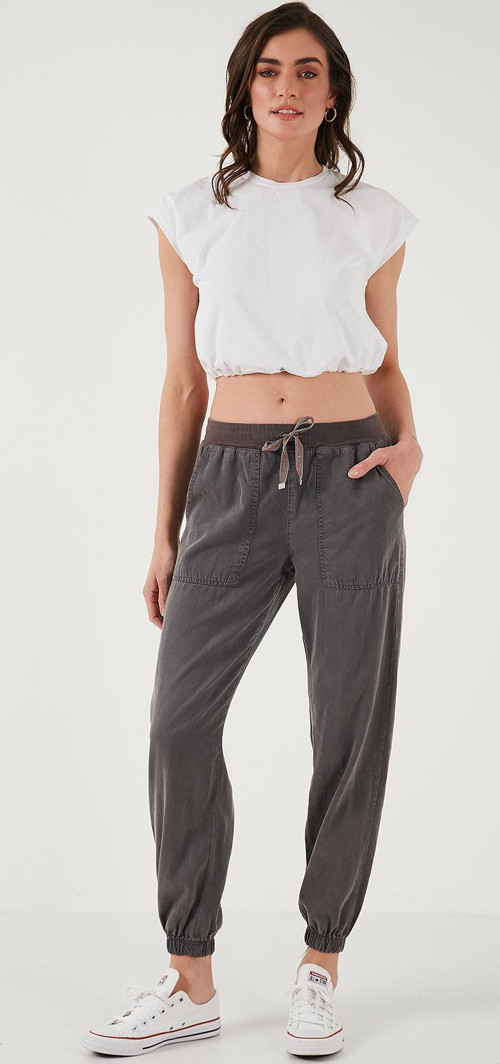 Regular Fit Yüksek Bel Lastikli Paça Jogger Spor Bayan Pantolon 668YP5039 ANTRASİT