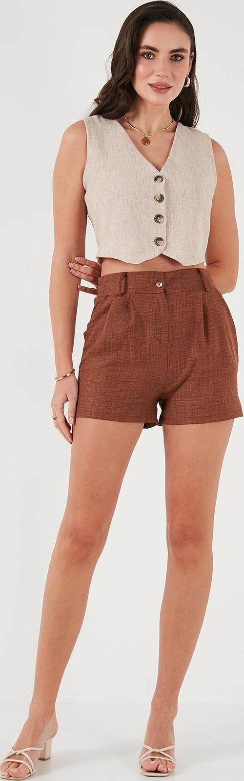 Kırçıllı Regular Fit Cepli Kısa Bayan Şort 5866201 KAHVE